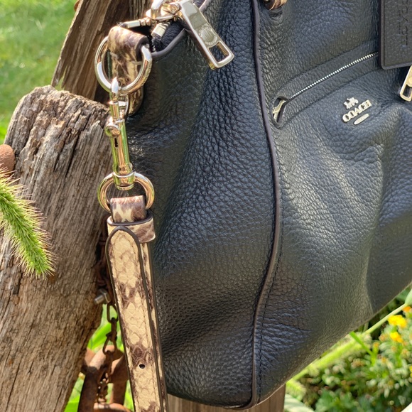Coach black pebble leather & snakeskin Prairie satchel w/crossbody strap - Picture 5 of 16